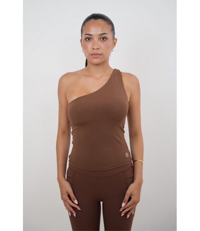 I Am Wealthy Brown One Shoulder Top