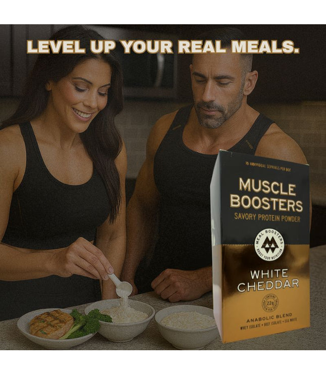 Muscle Boosters White Cheddar Box - Organic Grass-Fed Whey Protein Isolate (10 Single Serve Packs)