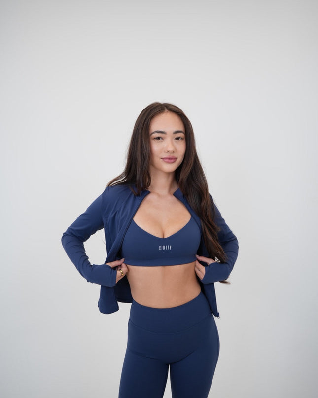 I Live in Luxury Navy Blue Sports Bra