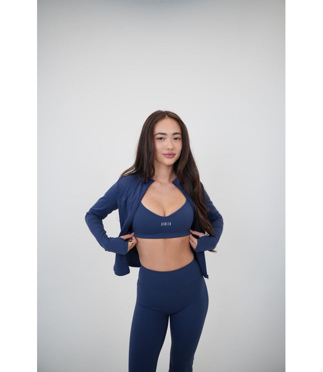 I Live in Luxury Navy Blue Sports Bra