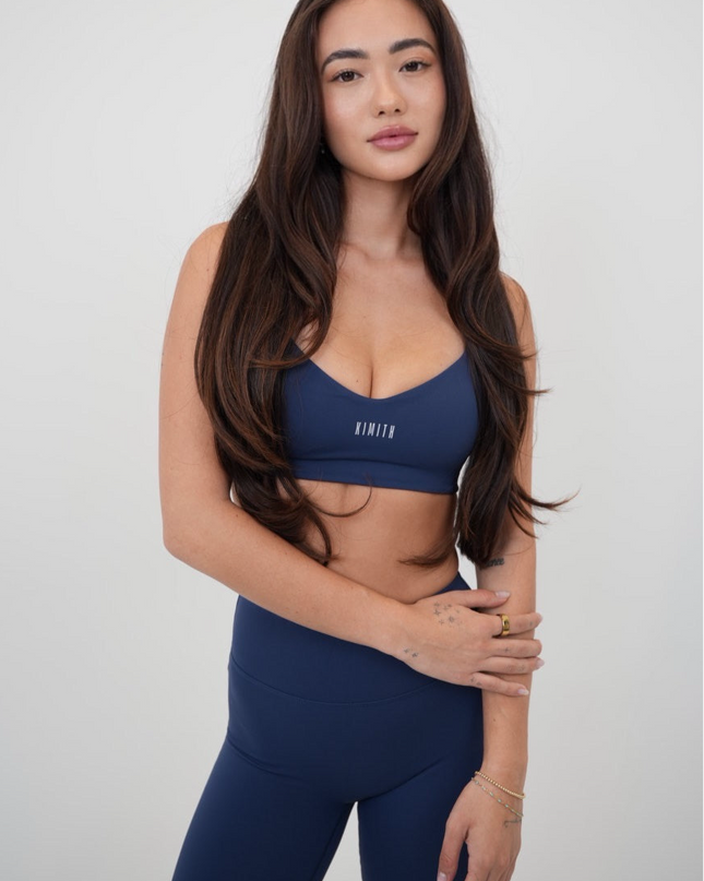 I Live in Luxury Navy Blue Sports Bra