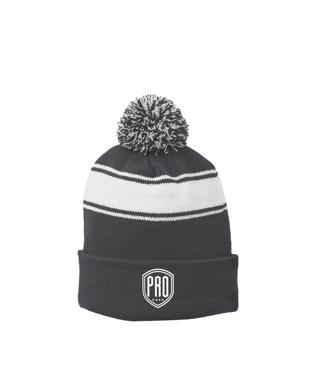 JUSTWATCH x P R O Fitness SIDELINE Stripe Pom Beanie