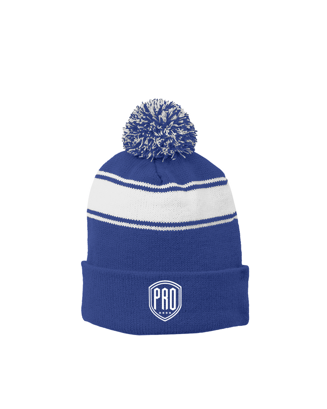JUSTWATCH x P R O Fitness SIDELINE Stripe Pom Beanie