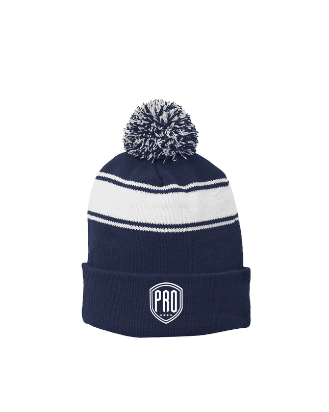 JUSTWATCH x P R O Fitness SIDELINE Stripe Pom Beanie
