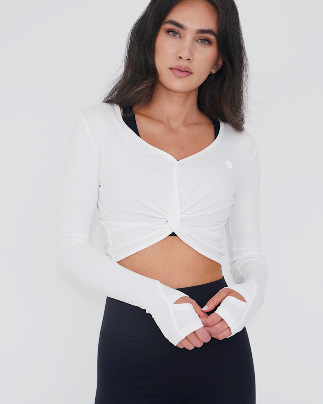 I Release Doubt Buttery Soft White Long Sleeve Crop Top