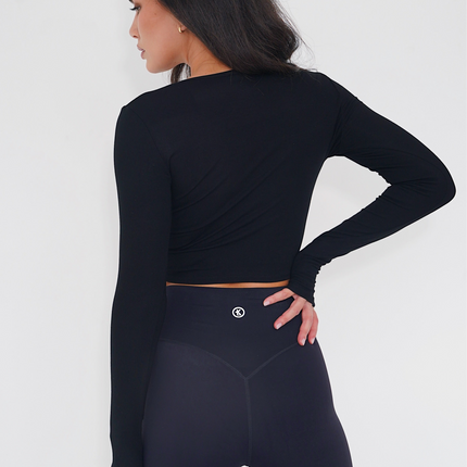I Release Doubt Buttery Soft Black Long Sleeve Crop Top