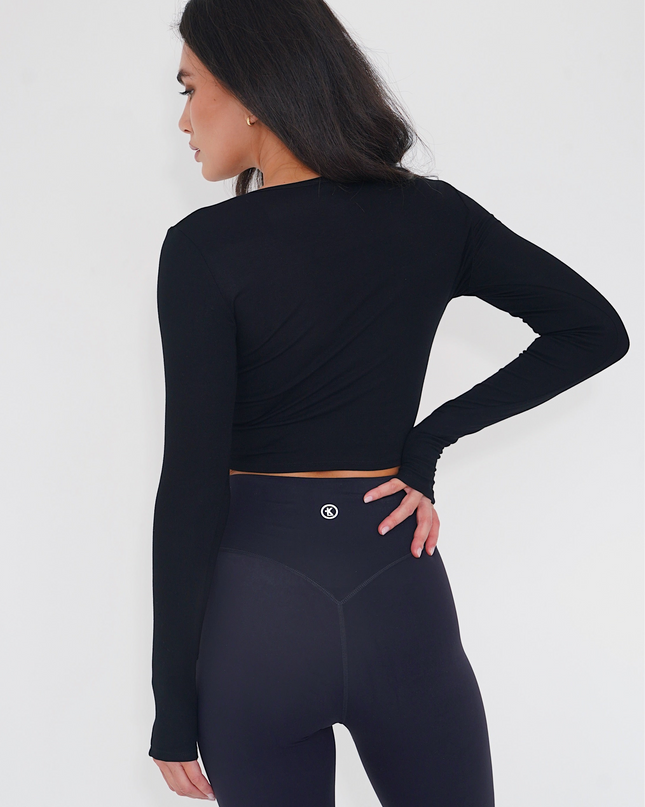 I Release Doubt Buttery Soft Black Long Sleeve Crop Top