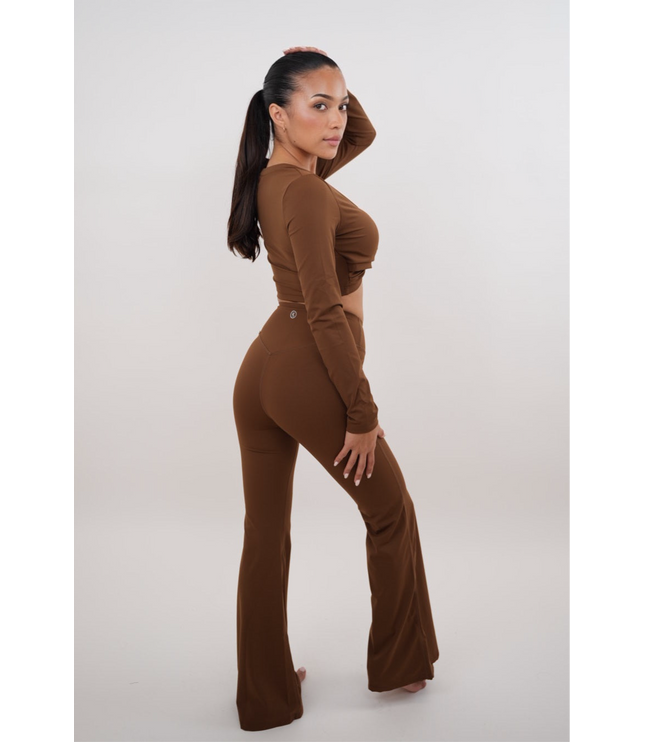 I Am Present Brown Stretch Flare Legging