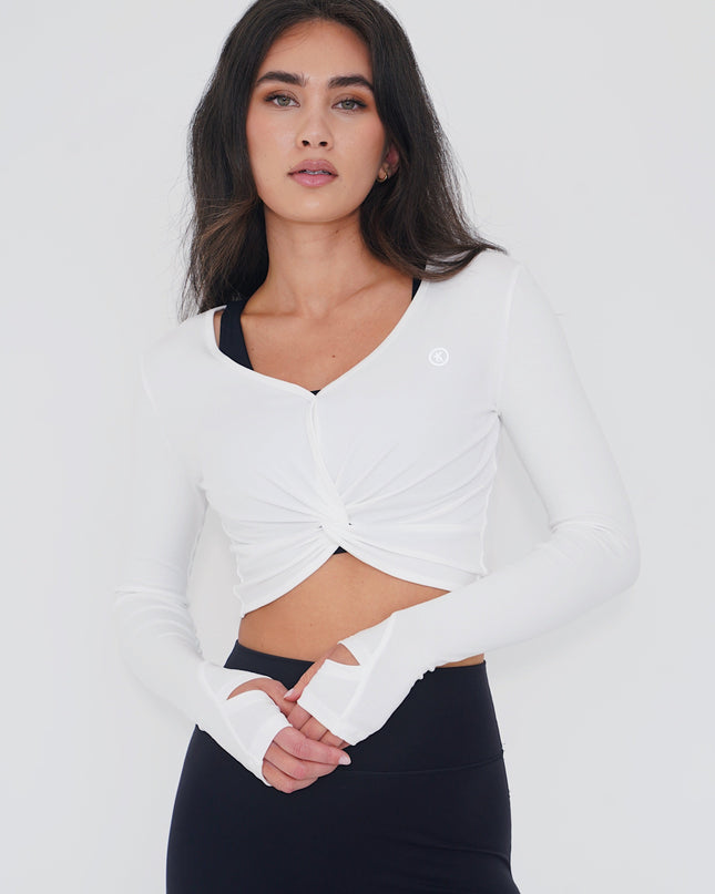 I Release Doubt Buttery Soft White Long Sleeve Crop Top