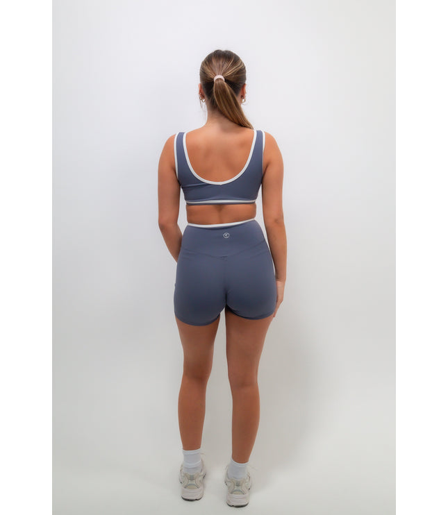 I Am Right Where I Need To Be Slate Blue Butter Sports Bra