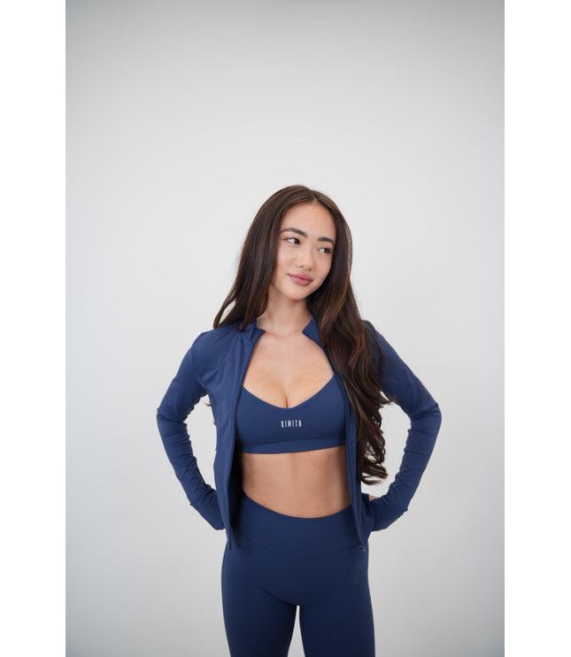 I Live in Luxury Navy Blue Sports Bra