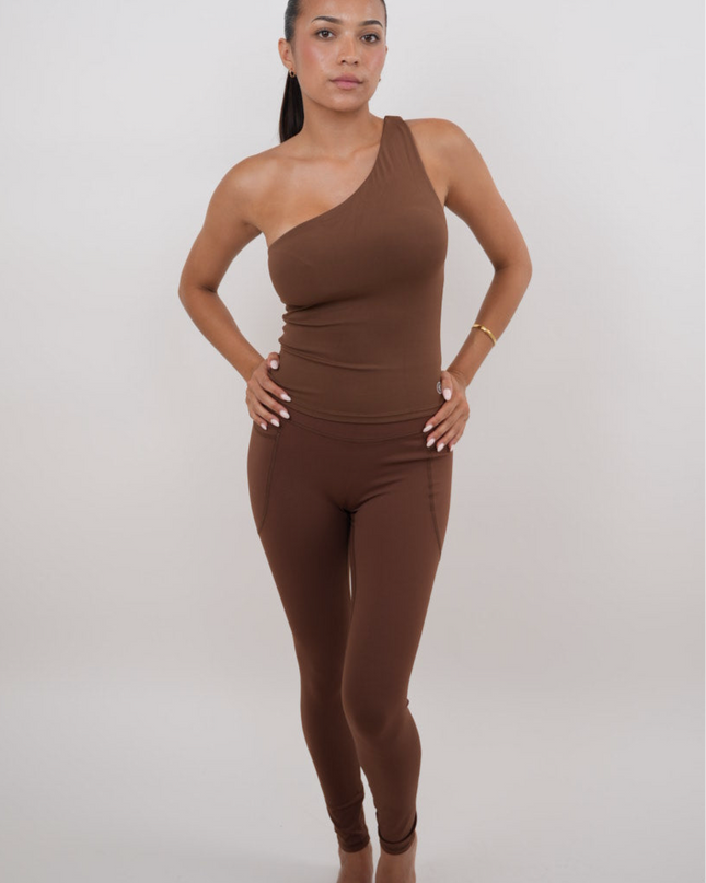 I Am Wealthy Brown One Shoulder Top