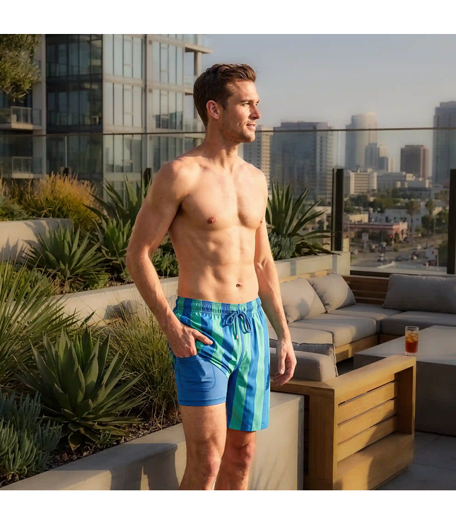 Men’s Premium Compression-Lined Hybrid Shorts – Coastal Cabana - Ocean and Palm