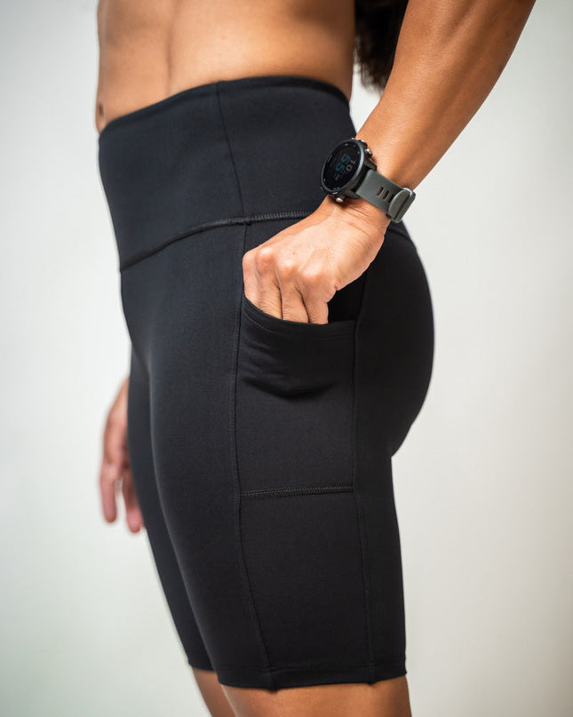 SOHO Women's Technical High Rise Shorts 8" (Black)