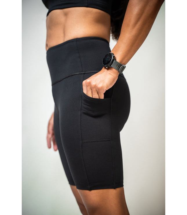 SOHO Women's Technical High Rise Shorts 8" (Black)