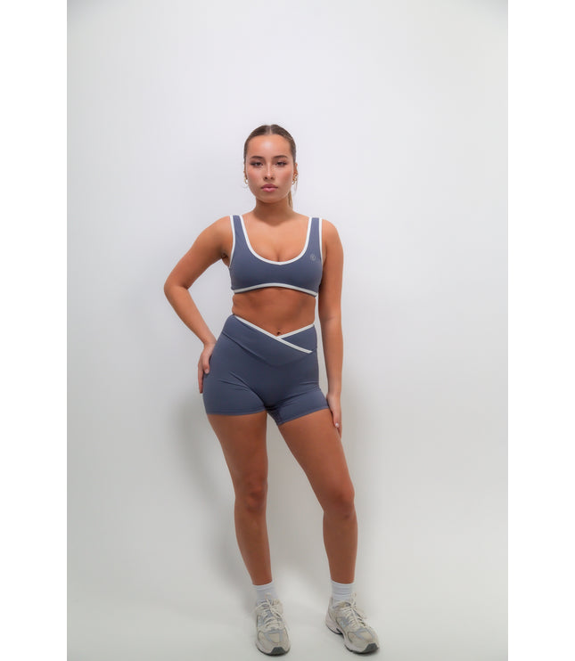 I Am Right Where I Need To Be Slate Blue Butter Sports Bra