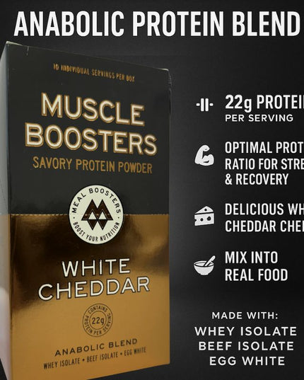 Muscle Boosters White Cheddar Box - Organic Grass-Fed Whey Protein Isolate (10 Single Serve Packs)