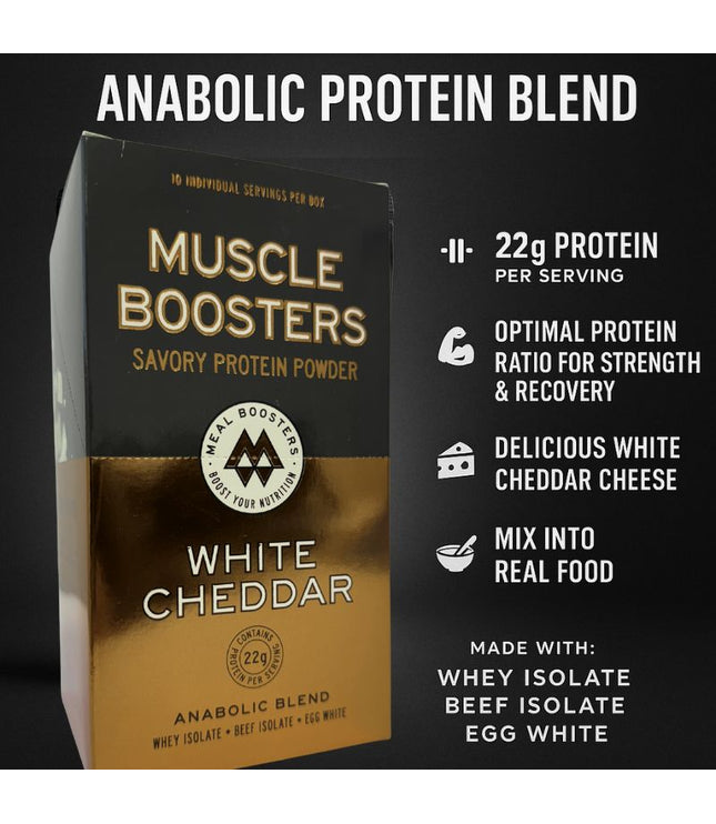 Muscle Boosters White Cheddar Box - Organic Grass-Fed Whey Protein Isolate (10 Single Serve Packs)
