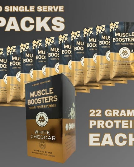 Muscle Boosters White Cheddar Box - Organic Grass-Fed Whey Protein Isolate (10 Single Serve Packs)