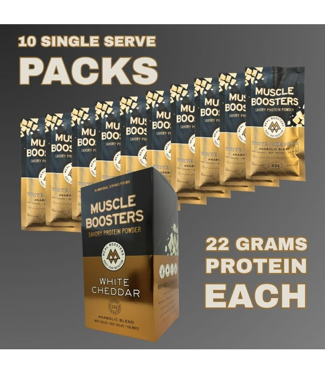 Muscle Boosters White Cheddar Box - Organic Grass-Fed Whey Protein Isolate (10 Single Serve Packs)