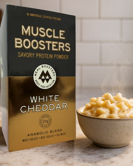 Muscle Boosters White Cheddar Box - Organic Grass-Fed Whey Protein Isolate (10 Single Serve Packs)