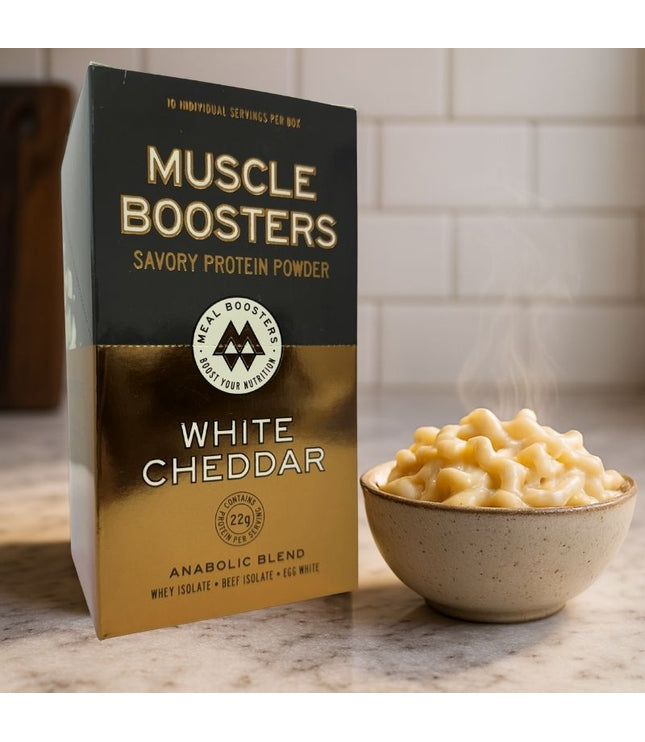 Muscle Boosters White Cheddar Box - Organic Grass-Fed Whey Protein Isolate (10 Single Serve Packs)