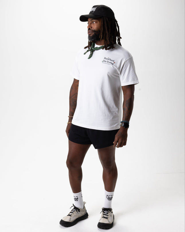 RUN HARD TEE, UNISEX - WHITE