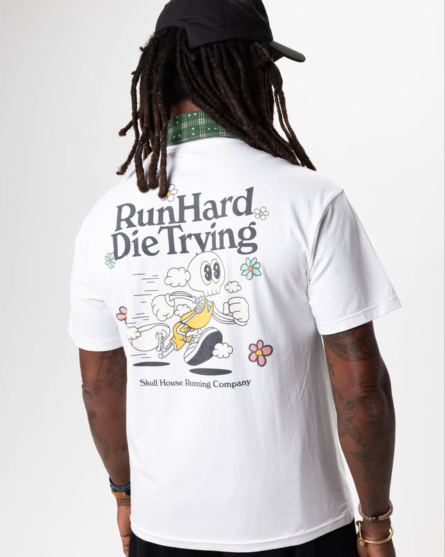 RUN HARD TEE, UNISEX - WHITE