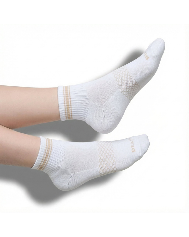 White/Tan Quarter Crew Women's Socks