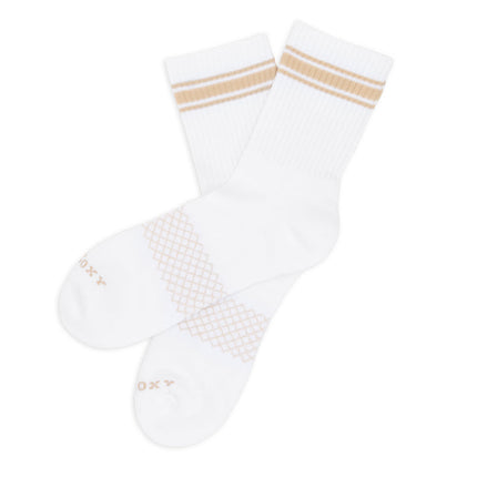 White/Tan Quarter Crew Women's Socks