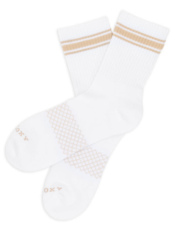 White/Tan Quarter Crew Women's Socks