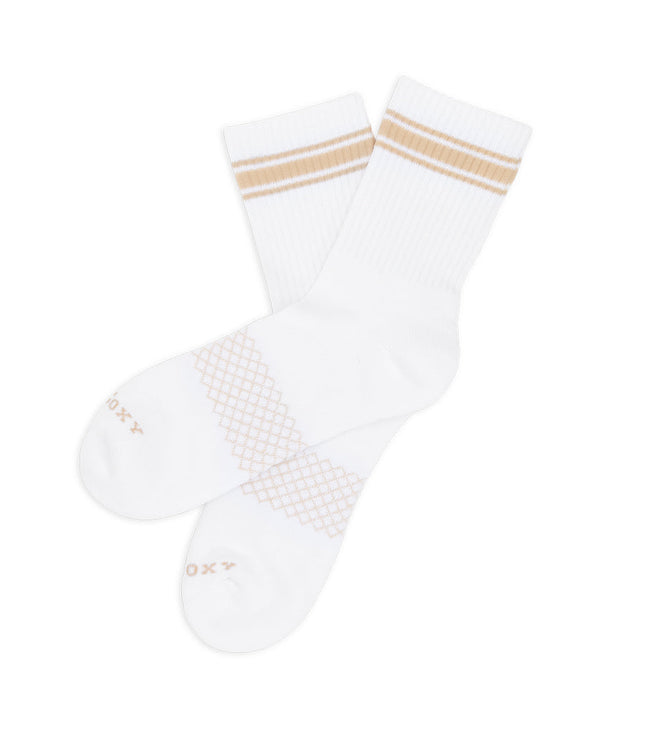 White/Tan Quarter Crew Women's Socks