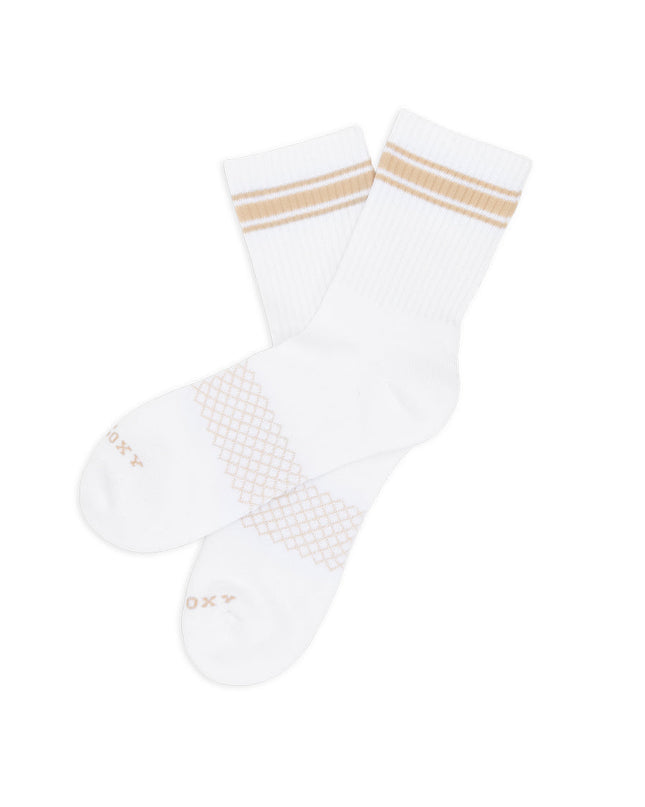 White/Tan Quarter Crew Women's Socks