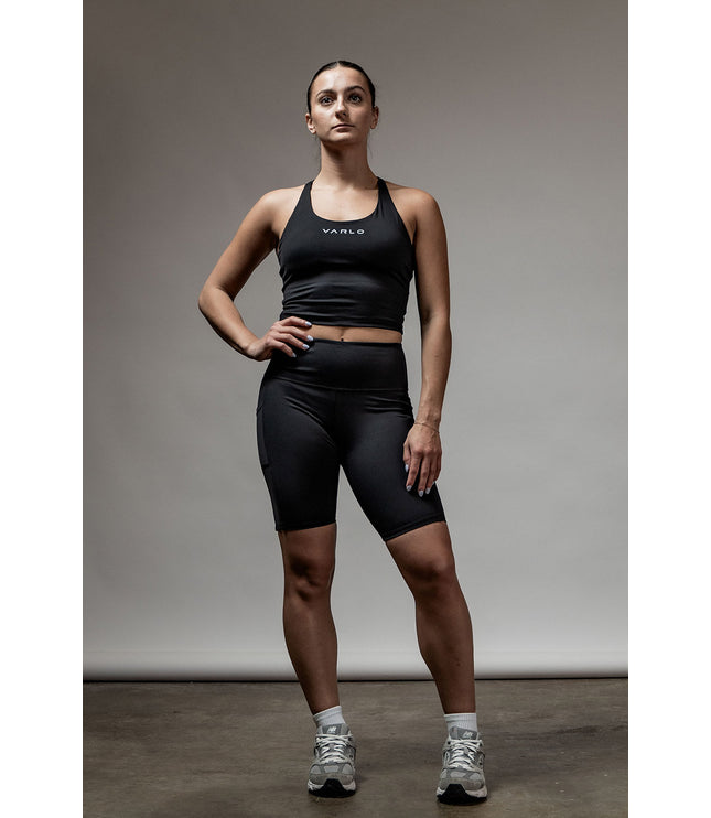 Women's SOHO Cross Back Crop Tank (Black)