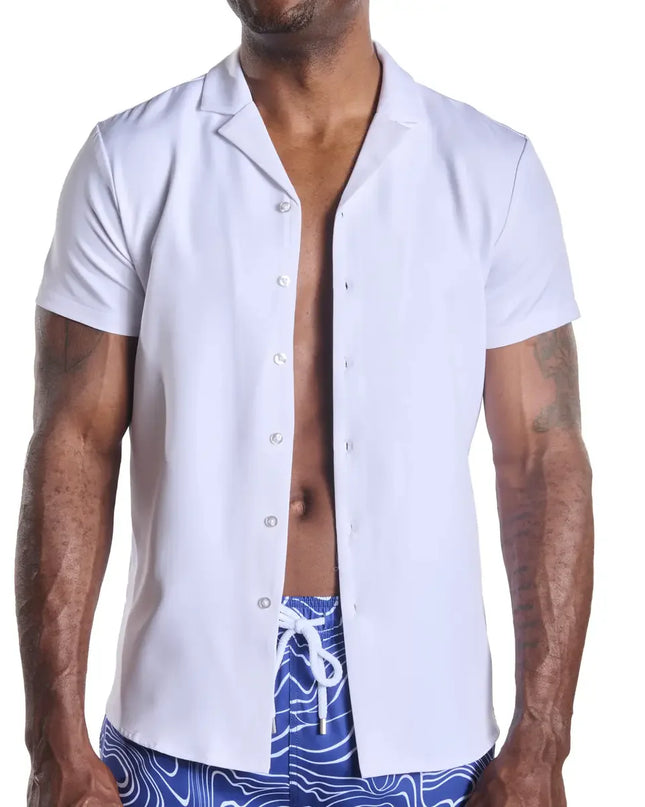 Men’s Short Sleeve Tailored Fit Button-Down Shirt – Arctic White