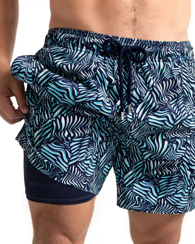 Men’s Premium Compression-Lined Hybrid Shorts – Beta Blue