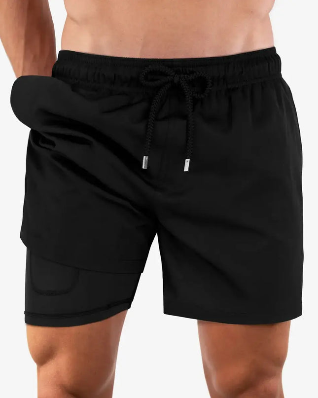 Men’s Premium Compression-Lined Hybrid Shorts – Black Onyx
