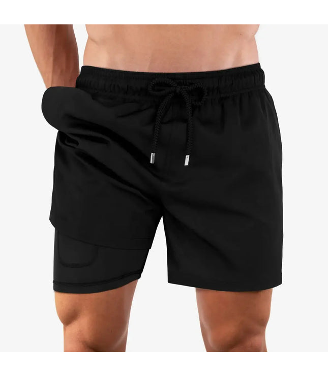 Men’s Premium Compression-Lined Hybrid Shorts – Black Onyx