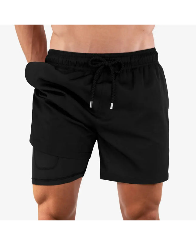 Men’s Premium Compression-Lined Hybrid Shorts – Black Onyx