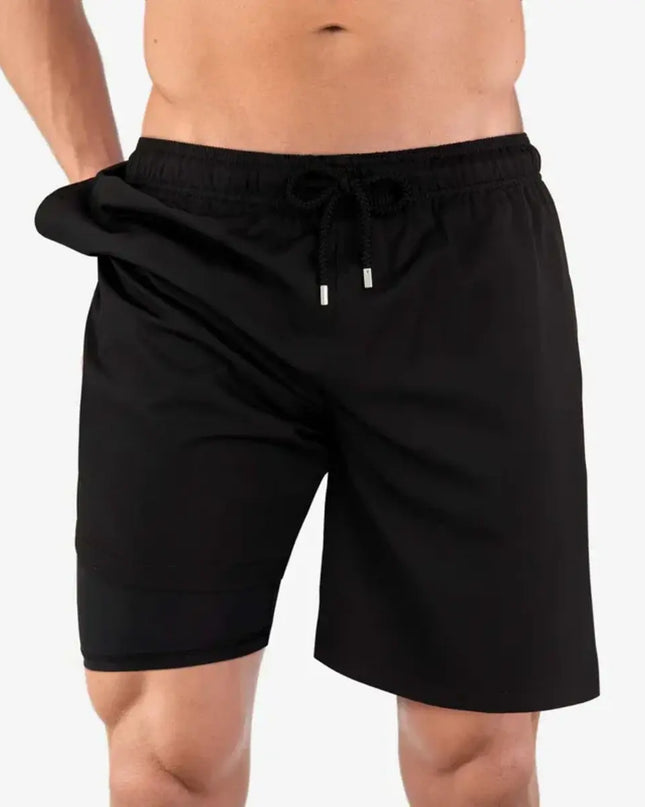 Men’s Premium Compression-Lined Hybrid Shorts – Black Onyx
