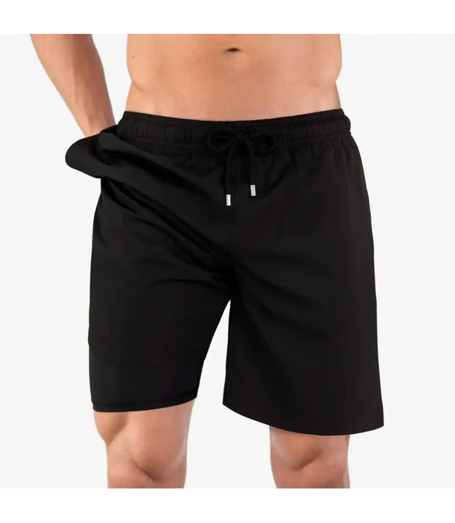 Men’s Premium Compression-Lined Hybrid Shorts – Black Onyx