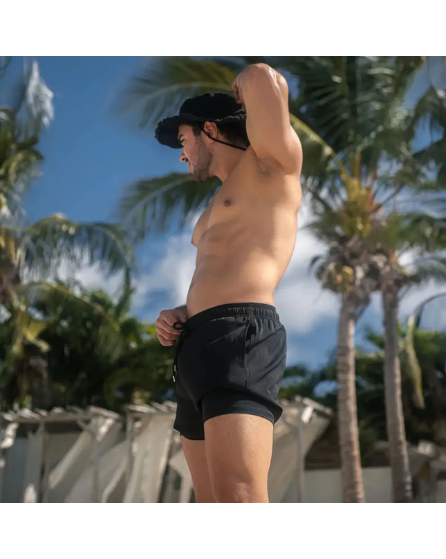 Men’s Premium Compression-Lined Hybrid Shorts – Black Onyx