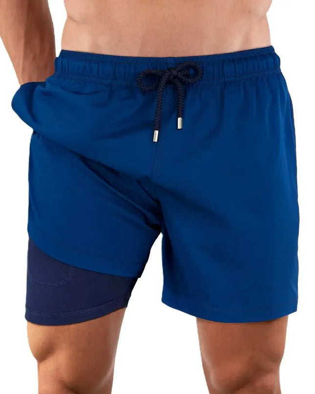 Men’s Premium Compression-Lined Hybrid Shorts – Blue Sapphire