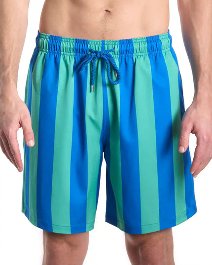 Men’s Premium Compression-Lined Hybrid Shorts – Coastal Cabana - Ocean and Palm