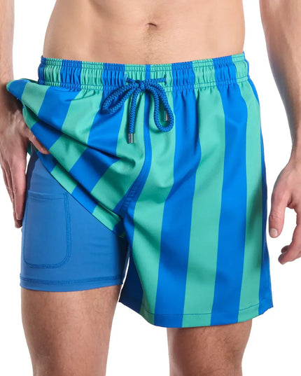 Men’s Premium Compression-Lined Hybrid Shorts – Coastal Cabana - Ocean and Palm
