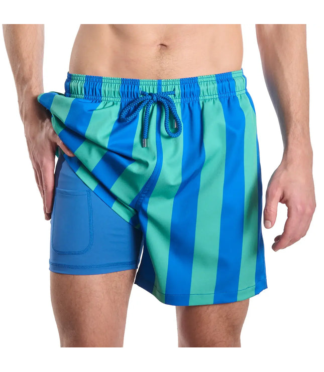 Men’s Premium Compression-Lined Hybrid Shorts – Coastal Cabana - Ocean and Palm