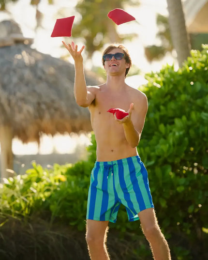 Men’s Premium Compression-Lined Hybrid Shorts – Coastal Cabana - Ocean and Palm