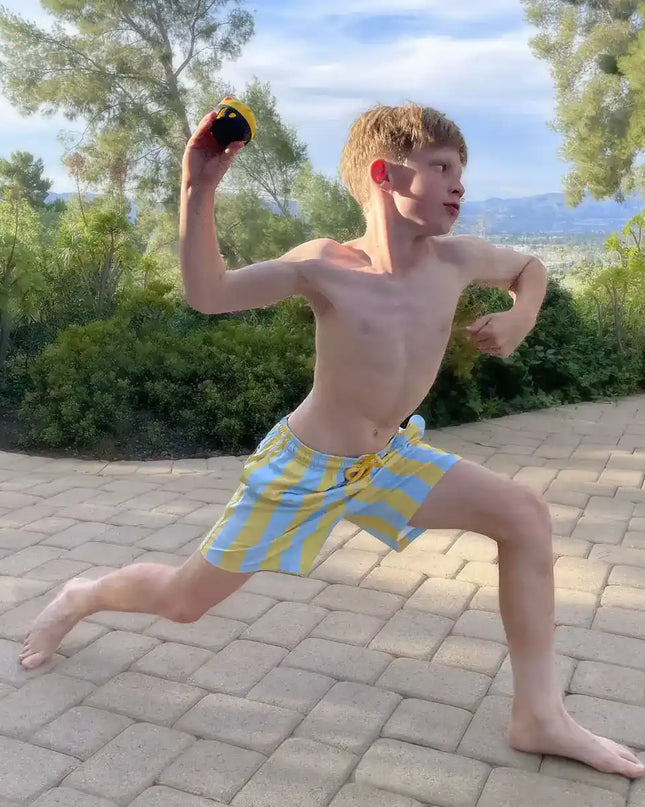 Boys Hybrid Swim & Play Shorts – Coastal Cabana - Sun and Sky