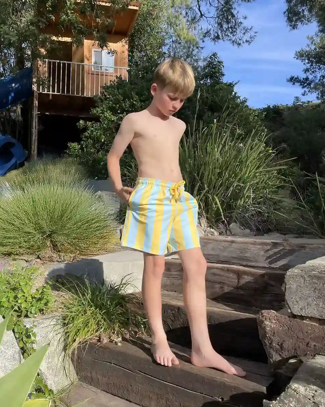 Boys Hybrid Swim & Play Shorts – Coastal Cabana - Sun and Sky