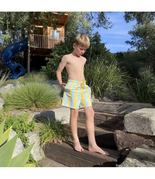 Boys Hybrid Swim & Play Shorts – Coastal Cabana - Sun and Sky